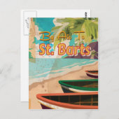 St Barts Vintage Reiseplakat Postkarte (Vorne/Hinten)