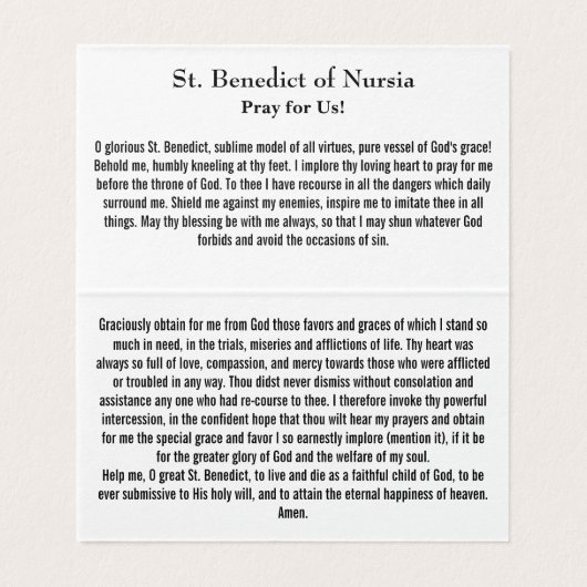 St. Benedict of Nursia Prayer Card (Innenseite Aufgefaltet)