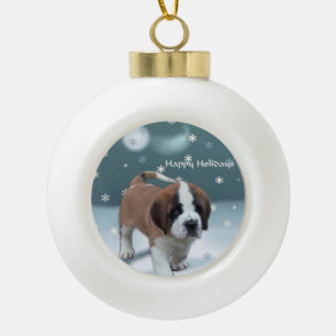 St Bernard Christmas Keramik Kugel-Ornament
