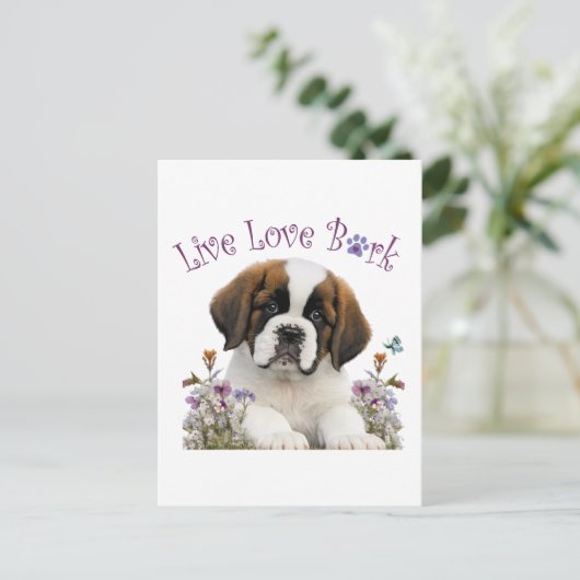 St. Bernard Dog Mama Floral Postkarte (Stehend Vorderseite)