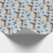 St Bernard Dog Paw Print Pattern auf Silver Blue Geschenkpapier (Ecke)
