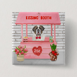 St. Bernard Dog Valentine's Day Kissing Booth Button