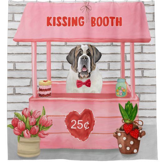 St. Bernard Dog Valentine's Day Kissing Booth Duschvorhang (Vorderseite)
