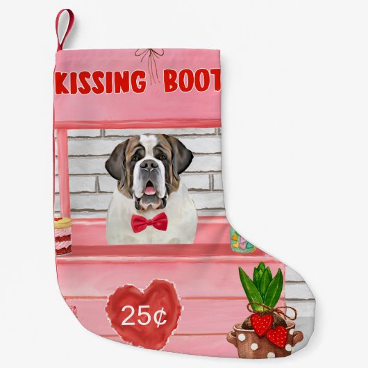 St. Bernard Dog Valentine's Day Kissing Booth Kleiner Weihnachtsstrumpf (Vorderseite)