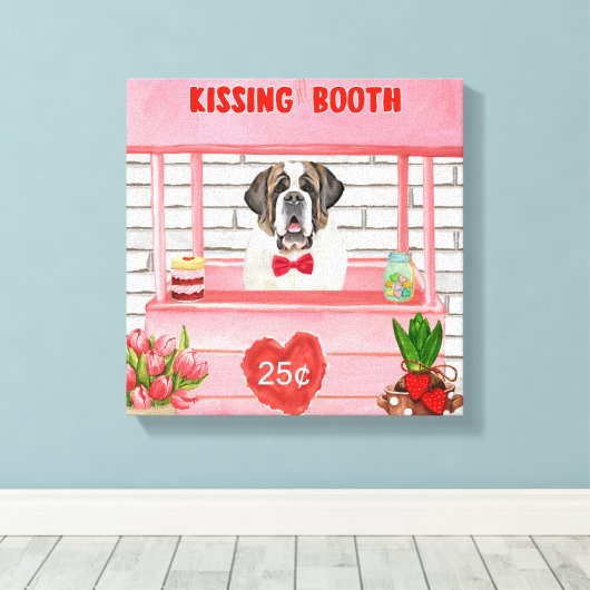 St. Bernard Dog Valentine's Day Kissing Booth Leinwanddruck (Insitu (Holzboden))