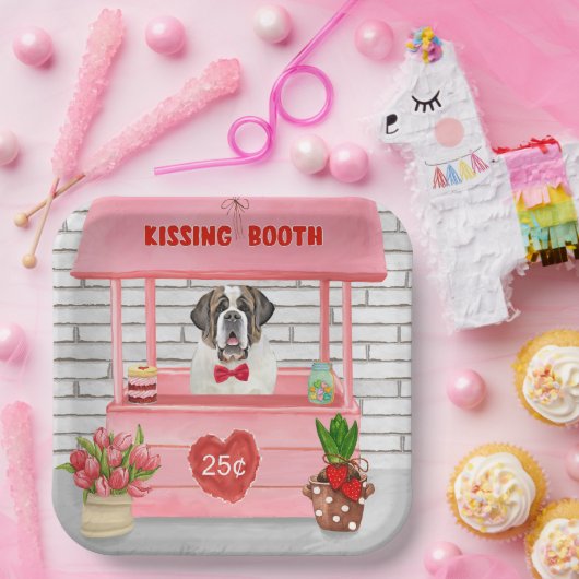 St. Bernard Dog Valentine's Day Kissing Booth Pappteller (Party)