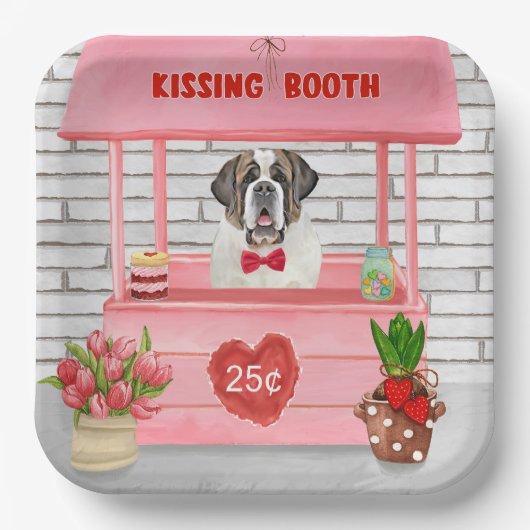 St. Bernard Dog Valentine's Day Kissing Booth Pappteller (Vorderseite)