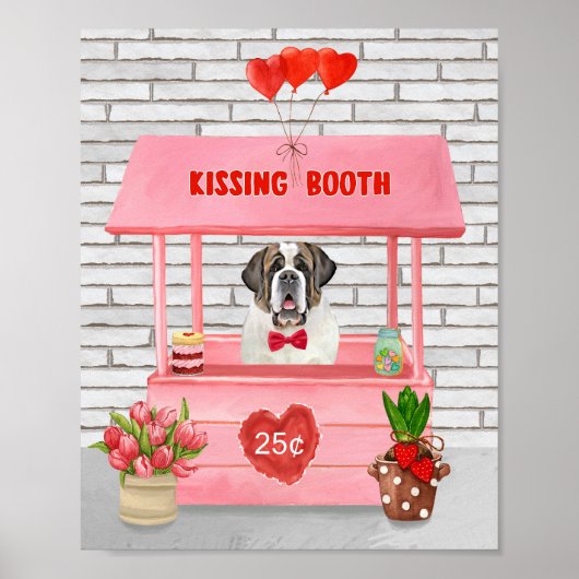 St. Bernard Dog Valentine's Day Kissing Booth Poster (Vorne)