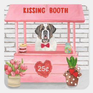 St. Bernard Dog Valentine's Day Kissing Booth Quadratischer Aufkleber