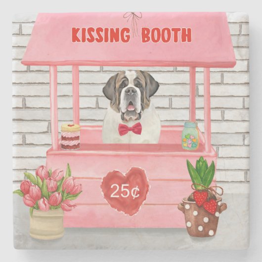 St. Bernard Dog Valentine's Day Kissing Booth Steinuntersetzer (Vorderseite)