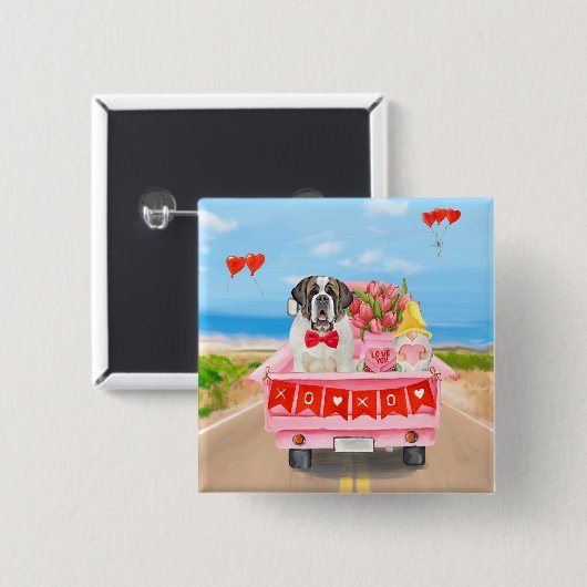 St. Bernard Dog Valentine's Day Lkw Herz Button (Vorne & Hinten)