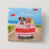St. Bernard Dog Valentine's Day Lkw Herz Button (Vorderseite)