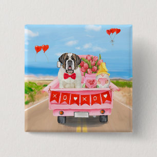 St. Bernard Dog Valentine's Day Lkw Herz Button