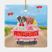 St. Bernard Dog Valentine's Day Lkw Herz Keramikornament (Rückseite)