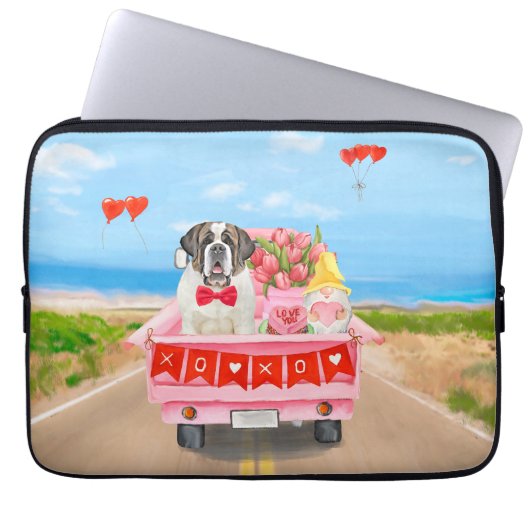 St. Bernard Dog Valentine's Day Lkw Herz Laptopschutzhülle (Vorderseite)
