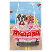 St. Bernard Dog Valentine's Day Lkw Herz Mittlere Geschenktüte (Vorderseite)