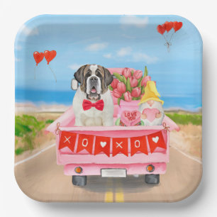 St. Bernard Dog Valentine's Day Lkw Herz Pappteller