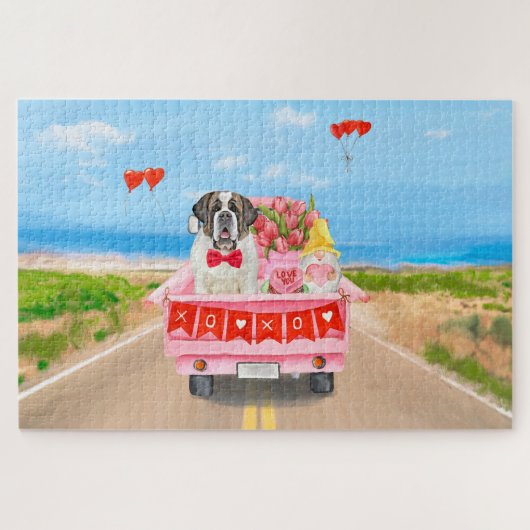 St. Bernard Dog Valentine's Day Lkw Herz Puzzle (Horizontal)