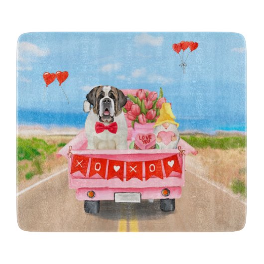 St. Bernard Dog Valentine's Day Lkw Herz Schneidebrett (Vorderseite)