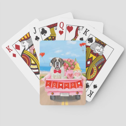 St. Bernard Dog Valentine's Day Lkw Herz Spielkarten (Rückseite)
