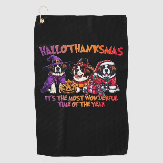 St. Bernard Halloween Erntedank Weihnachtsklasse Golfhandtuch (Vorderseite)