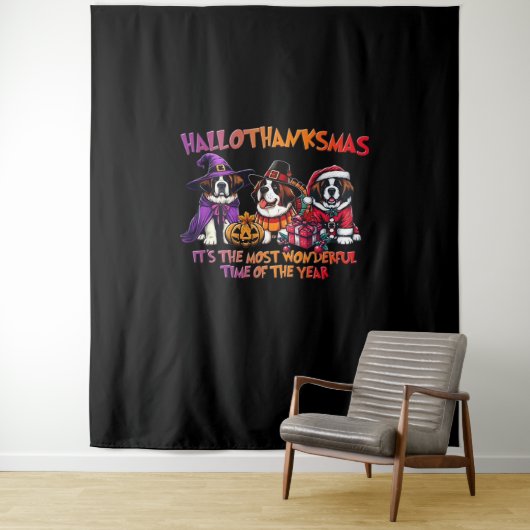 St. Bernard Halloween Erntedank Weihnachtsklasse Wandteppich (Beispiel)