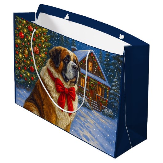 St. Bernard Holiday   Große Geschenktüte (Rückseite Schrägansicht)