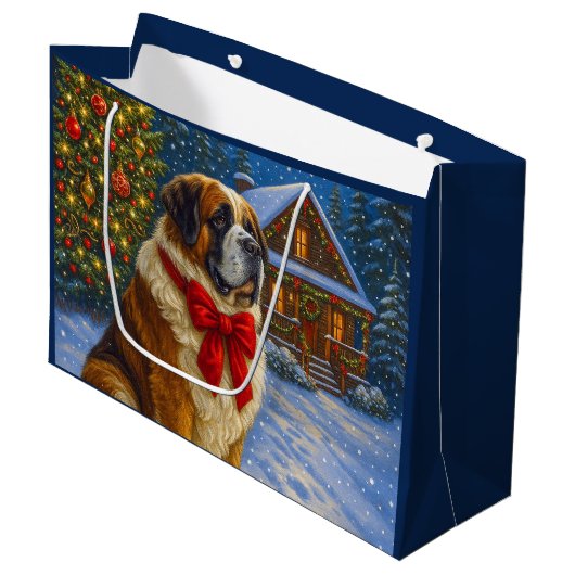 St. Bernard Holiday Große Geschenktüte (Vorderseite Schrägansicht)