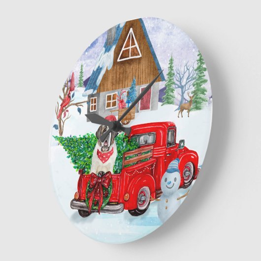 St. Bernard Hund in Weihnachten LKW Schnee Große Wanduhr (Winkel)