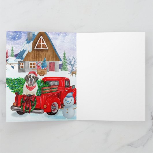 St. Bernard Hund in Weihnachten LKW Schnee Karte (Innenseite)