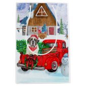 St. Bernard Hund in Weihnachten LKW Schnee Mittlere Geschenktüte (Vorderseite)