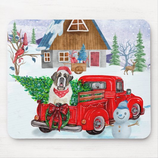St. Bernard Hund in Weihnachten LKW Schnee Mousepad (Vorne)