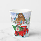 St. Bernard Hund in Weihnachten LKW Schnee Pappbecher (Rückseite)