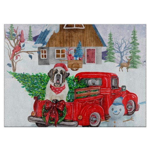 St. Bernard Hund in Weihnachten LKW Schnee Schneidebrett (Vorderseite)