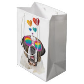 St. Bernard Hund mit HerzValentinstag Mittlere Geschenktüte (Rückseite Schrägansicht)