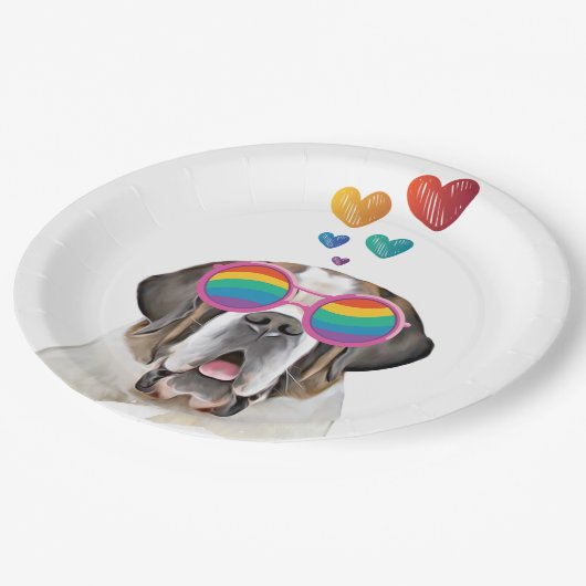 St. Bernard Hund mit HerzValentinstag Pappteller (Schrägansicht)