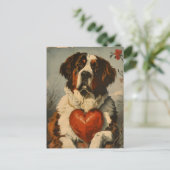 St. Bernard Hund Vintag Valentinstag Postkarte (Stehend Vorderseite)