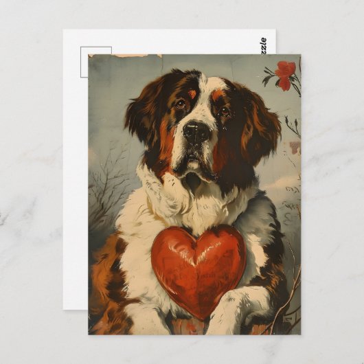 St. Bernard Hund Vintag Valentinstag Postkarte (Vorne/Hinten)