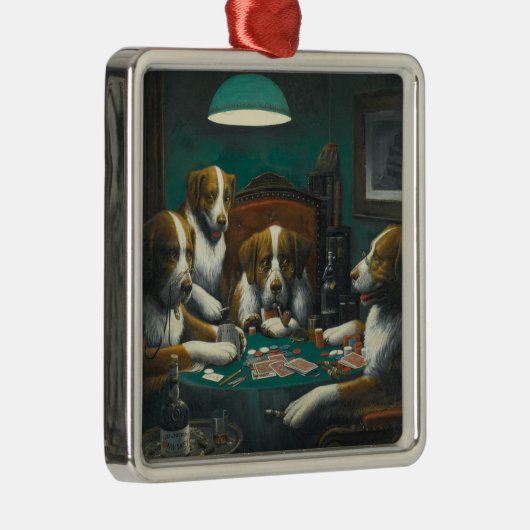 St. Bernard Hunde Poker (Kitsch Animal Art) Ornament Aus Metall (Rechts)