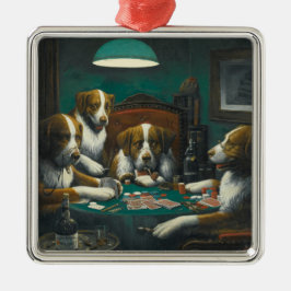 St. Bernard Hunde Poker (Kitsch Animal Art) Ornament Aus Metall