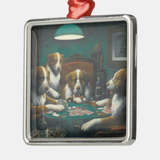 St. Bernard Hunde Poker (Kitsch Animal Art) Ornament Aus Metall (Links)