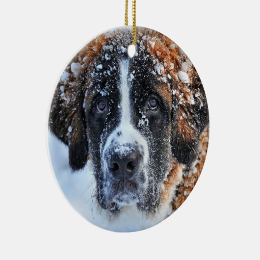 St. Bernard im Schnee Keramik Ornament (Rechts)