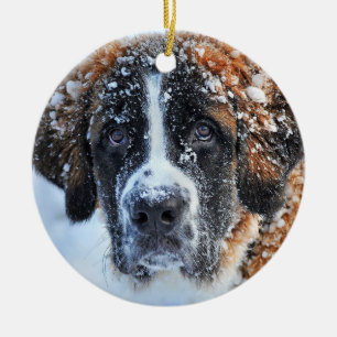 St. Bernard im Schnee Keramik Ornament