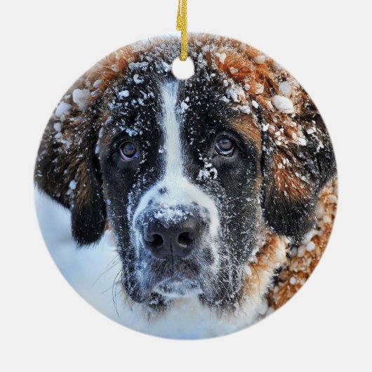 St. Bernard im Schnee Keramik Ornament (Hinten)