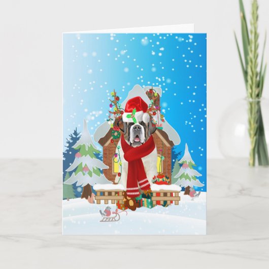 St. Bernard im Schnee mit Weihnachtsgeschenken Karte (Vorderseite)
