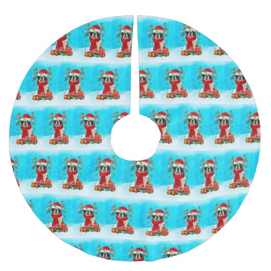 St. Bernard im Schnee mit Weihnachtsgeschenken Polyester Weihnachtsbaumdecke (Vorderseite)