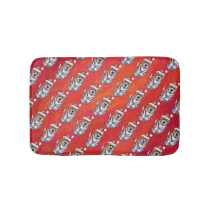 St. Bernard in Hat Pattern On Red Badematte