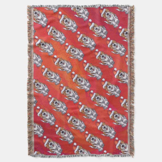 St. Bernard in Hat Pattern On Red Decke (Vorderseite Vertikal)