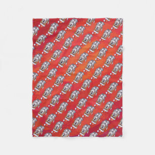 St. Bernard in Hat Pattern On Red Fleecedecke