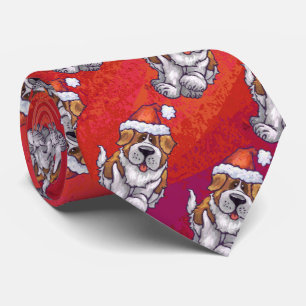 St. Bernard in Hat Pattern On Red Krawatte